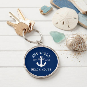 Nautisch anker marineblauw familie strandhuis sleutelhanger