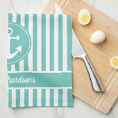 Nautisch anker met Blauwgroen en witte strepen met Theedoek (Quarter Fold)