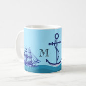 Nautisch anker met dubbel monogram koffiemok (Voorkant links)