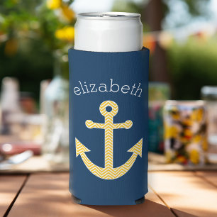 Nautisch anker met Navy Yellow Chevron Pattern