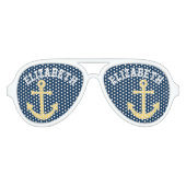 Nautisch anker met Navy Yellow Chevron Pattern Aviator Zonnebril (Voorkant)