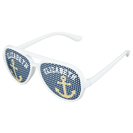 Nautisch anker met Navy Yellow Chevron Pattern Aviator Zonnebril (Gekanteld)