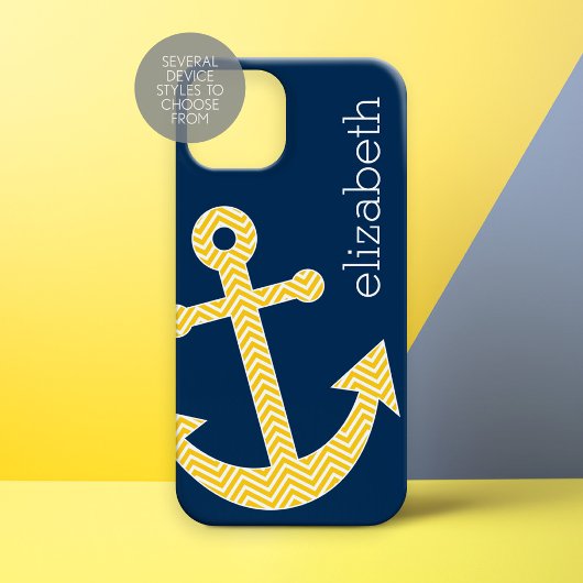 Nautisch anker met Navy Yellow Chevron Pattern Case-Mate iPhone Case