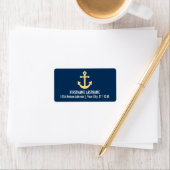 Nautisch anker met Navy Yellow Chevron Pattern Etiket (Insitu)
