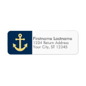 Nautisch anker met Navy Yellow Chevron Pattern Etiket (Voorkant)