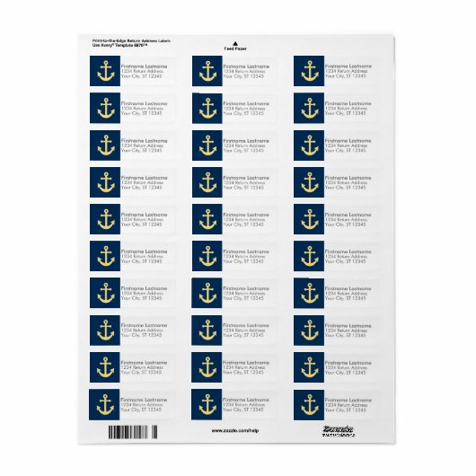 Nautisch anker met Navy Yellow Chevron Pattern Etiket (Full Sheet)