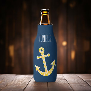 Nautisch anker met Navy Yellow Chevron Pattern Flesjeskoeler