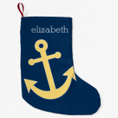 Nautisch anker met Navy Yellow Chevron Pattern Kleine Kerstsok (Voorkant)