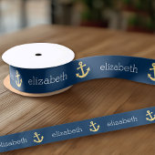 Nautisch anker met Navy Yellow Chevron Pattern Lint