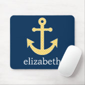 Nautisch anker met Navy Yellow Chevron Pattern Muismat (Met muis)