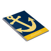 Nautisch anker met Navy Yellow Chevron Pattern Notitieboek (Rechterzijde)