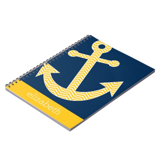 Nautisch anker met Navy Yellow Chevron Pattern Notitieboek (Linkerzijde)