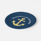 Nautisch anker met Navy Yellow Chevron Pattern Papieren Bordje (Gekanteld)
