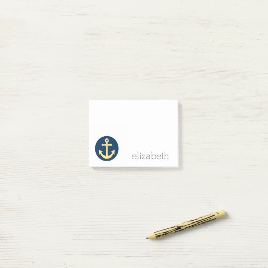 Nautisch anker met Navy Yellow Chevron Pattern Post-it® Notes (Op bureau)