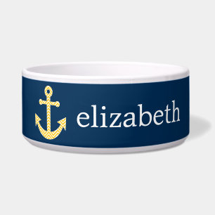 Nautisch anker met Navy Yellow Chevron Pattern Voerbakje