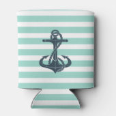 Nautisch, Anker, Mint Green Stripes Blikjeskoeler (Achterkant)