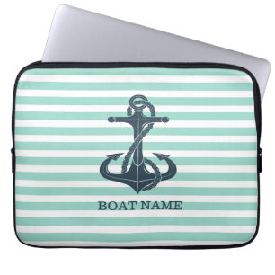 Nautisch, Anker, Mint Green Stripes Laptop Sleeve