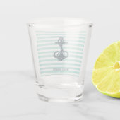 Nautisch, Anker, Mint Green Stripes Shot Glas (Achterkant)