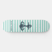 Nautisch, Anker, Mint Green Stripes Skateboard (Horizontaal)