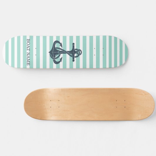 Nautisch, Anker, Mint Green Stripes Skateboard (Horizontaal)