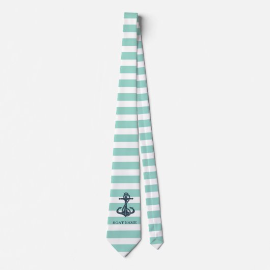 Nautisch, Anker, Mint Green Stripes Stropdas (Voorkant)