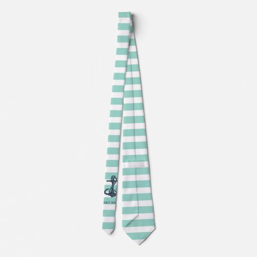 Nautisch, Anker, Mint Green Stripes Stropdas (Achterkant)