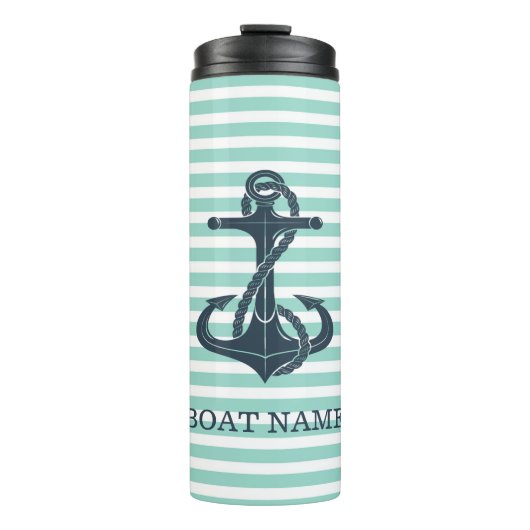 Nautisch, Anker, Mint Green Stripes Thermosbeker (Voorkant)