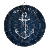 Nautisch anker-monogram in navyblauw hout dartbord (Voorkant)