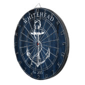 Nautisch anker-monogram in navyblauw hout dartbord (Voorkant Rechts)