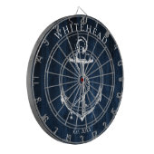 Nautisch anker-monogram in navyblauw hout dartbord (Voorkant Links)