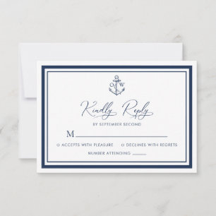 Nautisch Anker Monogram Marine Bruiloft RSVP Kaartje