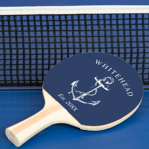 Nautisch anker monogram navyblauw tafeltennisbatje
