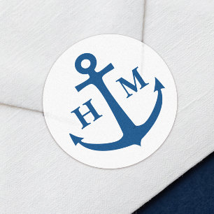 Nautisch anker monogram strand bruiloft ronde sticker