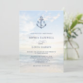 Nautisch Anker Monogram Strandbruiloft Kaart (Staand voorkant)