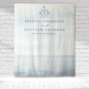 Nautisch anker monogram waterverf oceaan bruiloft wandkleed