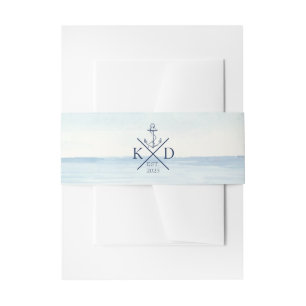 Nautisch Anker Monogram Waterverf Oceaan Uitnodigingen Wikkel