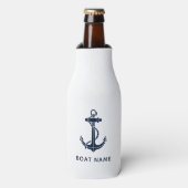 Nautisch Anker Motief Marine Blauw Boot Naam Custo Flesjeskoeler (Fles Voorkant)