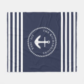 Nautisch Anker Navy Blauw en Wit Stripes Custom Fleece Deken (Voorkant (Horizontaal))