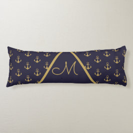 Nautisch anker Navy Blue Gold Monogram Lichaamskussen