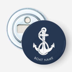 Nautisch anker Navy Blue Schattige Boat Naam Swag Button Flesopener
