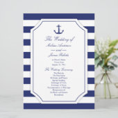 Nautisch Anker Navy Blue Stripe huwelijksprogramma Programma (Staand voorkant)