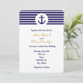 Nautisch anker Navy Blue Striped Uitnodiging (Staand voorkant)