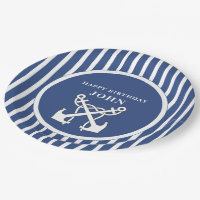 Nautisch anker Navy Blue Stripes Verjaardag Invita
