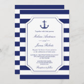 Nautisch Anker Navy Stripe Bruiloft Uitnodiging (Voorkant / Achterkant)