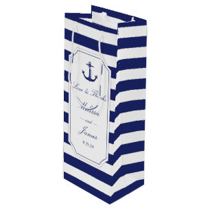 Nautisch Anker Navy Stripe Love Bedankt Bruiloft Wijn Cadeautas