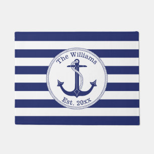 Nautisch Anker Navy Stripes Familienaam 18 x 24 Deurmat