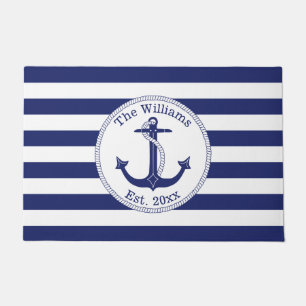 Nautisch Anker Navy Stripes Familienaam 24 x 36 Deurmat