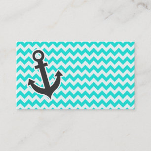 Nautisch anker op Aqua Color Chevron Visitekaartje