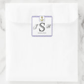 Nautisch Anker op Blauwe Streep Bruiloft Monogram Vierkante Sticker (Tas)