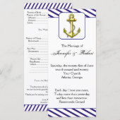 Nautisch anker op Blue Stripe Wedding Program Programma (Voorkant / Achterkant)